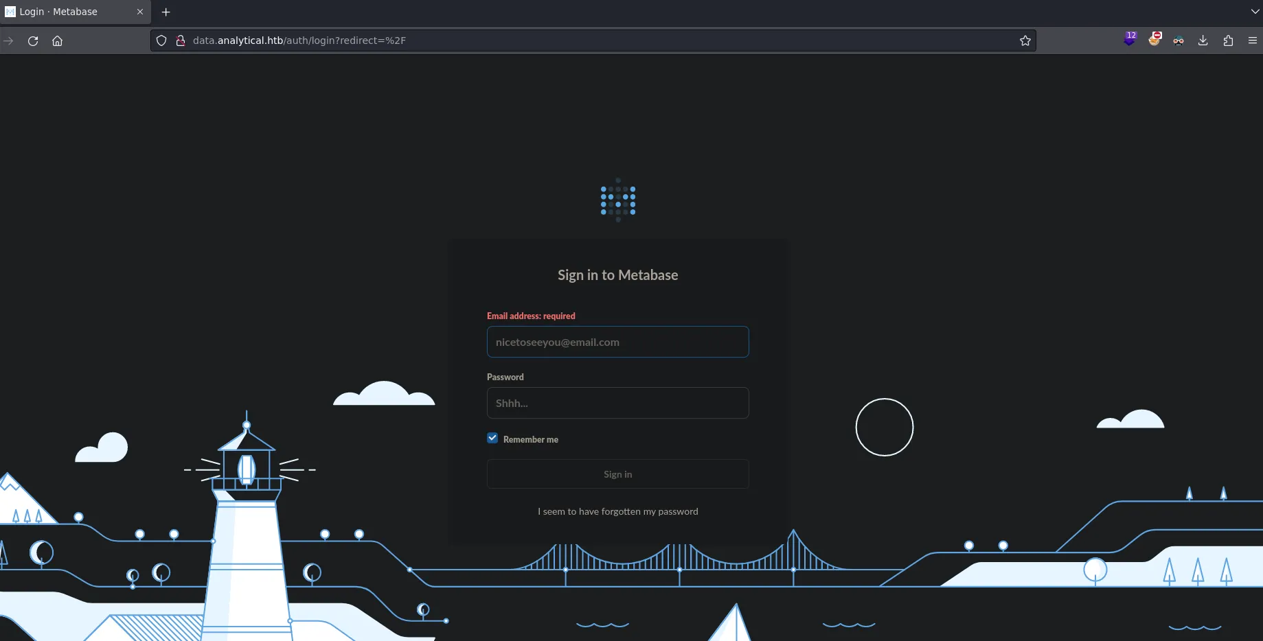 Metabase Login Panel