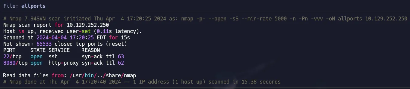 Nmap Results: Open Ports